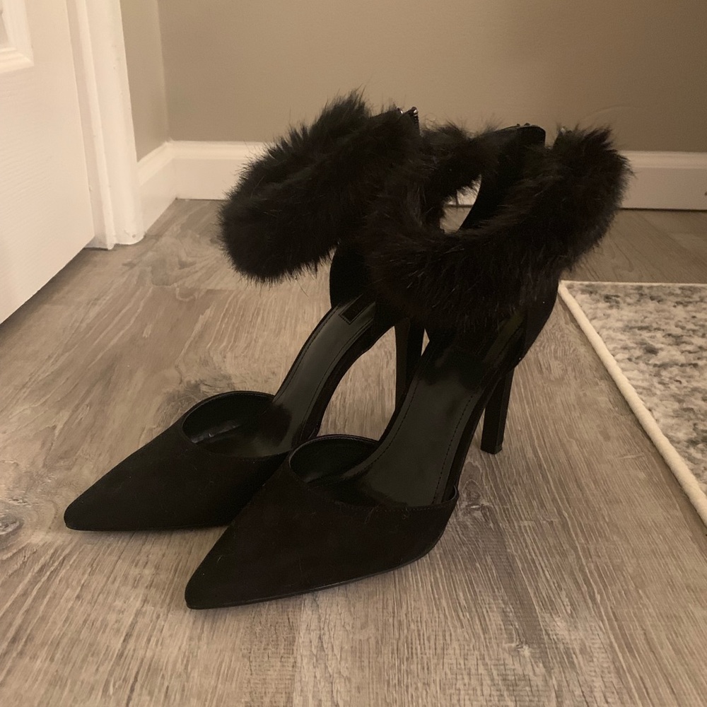 Fluffy Black Heels (BRAND NEW)